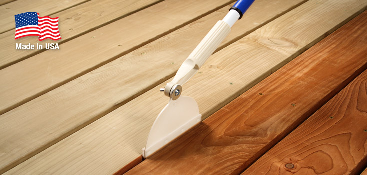 Any Angle Crack & Groove Tool applies stain between deck boards
