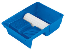 Blue paint pad tray with 6 1/2 inch transfer wheel